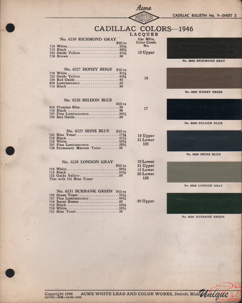 1946 Cadillac Paint Charts Acme 2